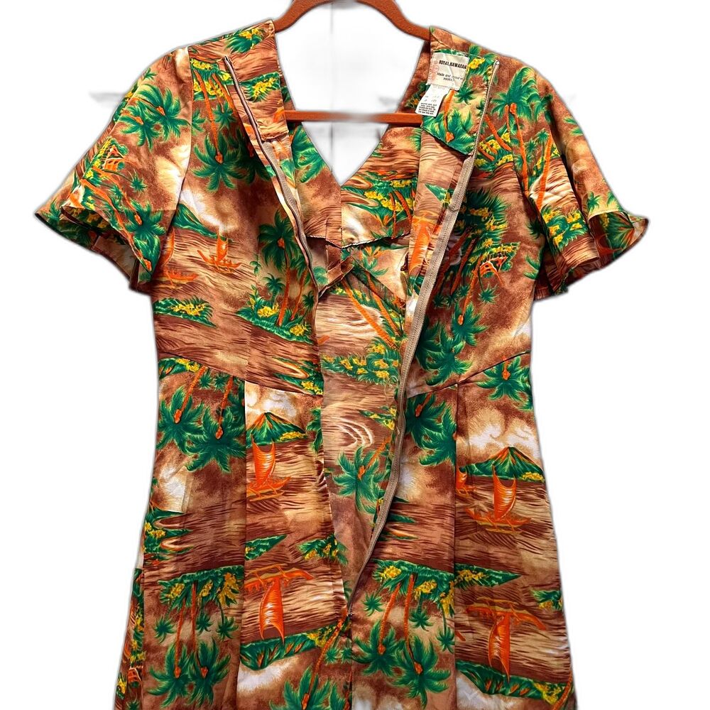 Royal Hawaiian Vintage Womens Aloha Landscape 1970s Maxi Dress EUC - Picture 9 of 12